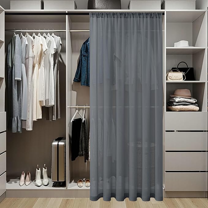 Tollpiz Sheer Door Curtain Closet Linen Textured Curtain Sheers Doorway Light - Image 3