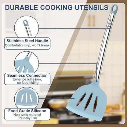 8PCS Kitchen Utensils Set, Vayvnt Heat Resistant Silicone Utensils Set - Image 3