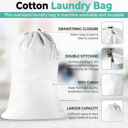2 Pack - Extra Large Cotton Laundry Bag, Heavy Duty Large Laundry Bags 24 x 36 - Image 5