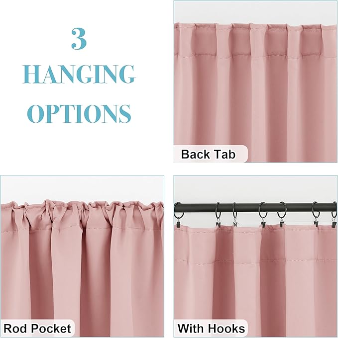 RYB HOME Small Window Curtains Blackout, Privacy Thermal Insulating Drapes for Girls Bedroom Bathroom Basement Cafe Classroom Window Decor, W 34 x L 45 inches, Peach Blush, 2 Panels