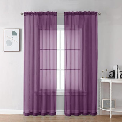 Chyhomenyc Plum Sheer Curtains, 84 inches Long 2 Panels Set, Rod Pocket Voile by Chyhomenyc