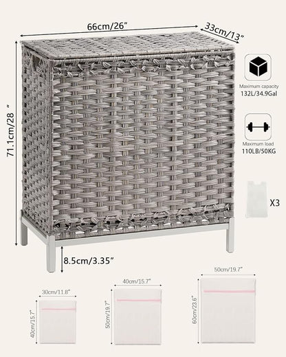 Laundry Hamper with Lid 132 L, Clothes Hamper with Lid, Handwoven Rattan - Image 5
