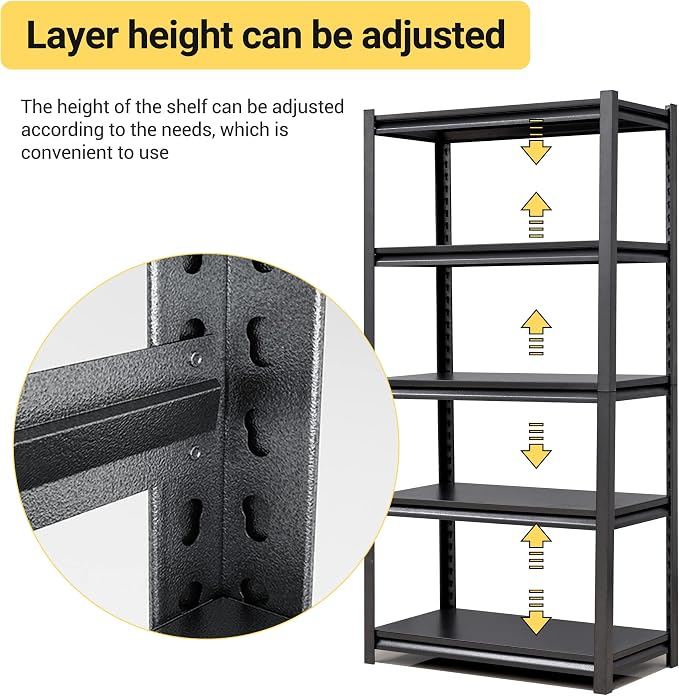 63" H Heavy Duty Garage Shelving, Metal Storage Shelves, Adjustable 5 Tier - Image 5