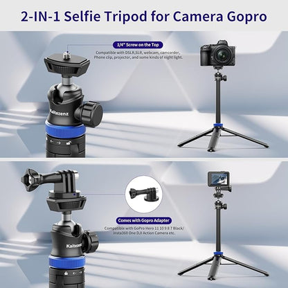 Selfie Stick Tripod for Gopro Camera, 62" Extendable Tripod Stand with 360° Ball Head 1/4" Screw, Portable Lightweight Camera Tripod for GoPro Max Hero 11 10 9 8 7 6 5 DJI OSMO Action Camera