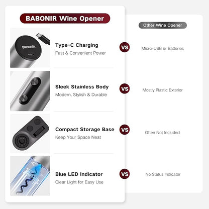 6-in-1 Electric Wine Opener Gift Set, BABONIR Stainless Steel USB-C - Image 8