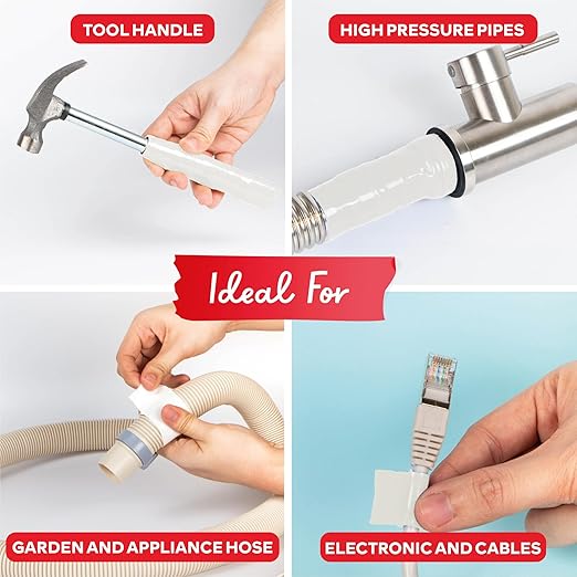 XFasten Self-fusing Silicone Tape Pro, White, 1.5-Inch x 15-Feet, 30mils Heavy-Duty Plumbing Tape for Leaks, Radiator Hose, Drain Pipes, Electrical Cords, and Garden Hose, High Pressure Resistant