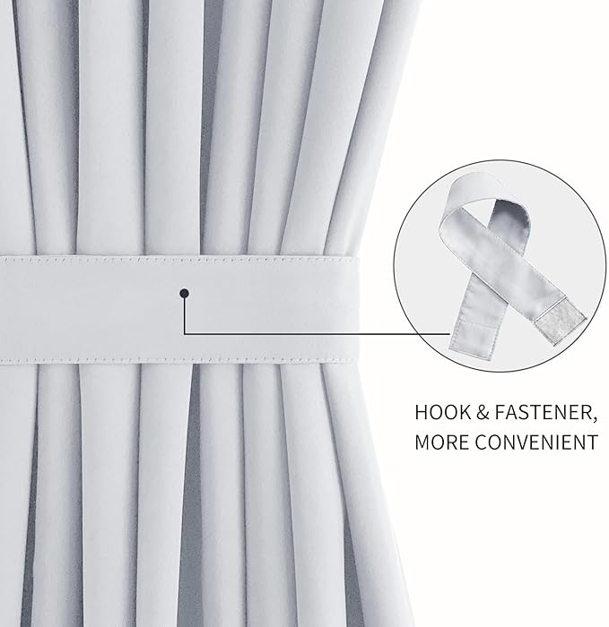 DWCN French Door Curtains – Rod Pocket Thermal Curtain for Doors with Glass Window, Kitchen and Patio Doors for Privacy, 25 X 72 Inches Long, 1 Curtain Panel with Tieback, Greyish White