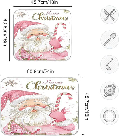Christmas Santa Claus Pink Dish Drying Mat - Image 3