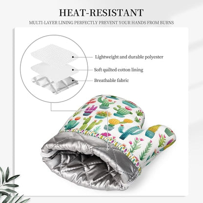 Oven Mitts and Pot Holders Set, Cactus Pattern Watercolor Silicone Kitchen - Image 4
