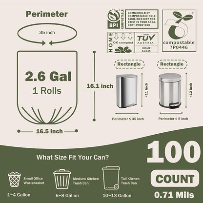 Compostable Trash Bags, 2.6 Gallon, 100% Compost Waste Bags - Image 6