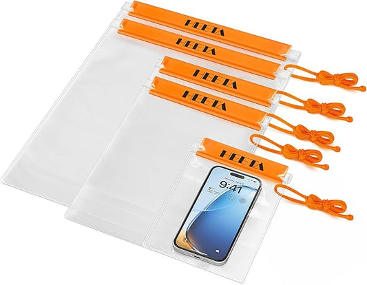 HEETA 5-Pack Clear Waterproof Dry Bag, Water Tight Cases Pouch Dry Bags for Camera Mobile Phone Maps, Kayaking Boating Document Holder