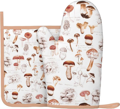 Mushroom Silicone Oven Mitts Pan Mats Set of 2, Heat Resistant Gloves Potholder by Cayiibe