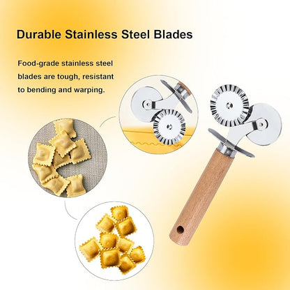 Pastry Double Cutter Wheel, 2 Pack Pasta Cutter Wheel, Dual-Head Baking Tool - Image 3