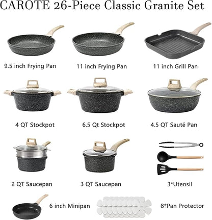 CAROTE 26Pcs Pots and Pans Set, Nonstick Cookware Sets, Granite Induction - Image 2