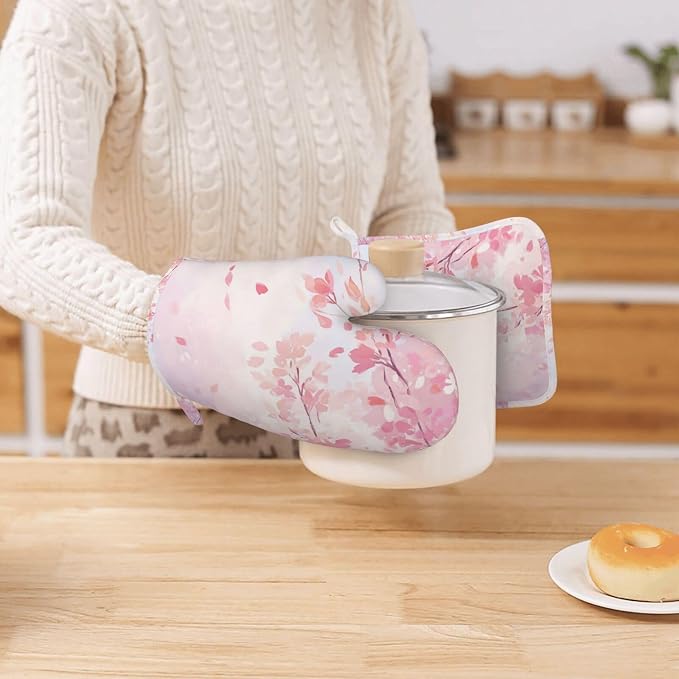 Oven Mitts and Pot Holders Cherry Blossom Flower Japanese Art Silicone Kitchen - Image 7