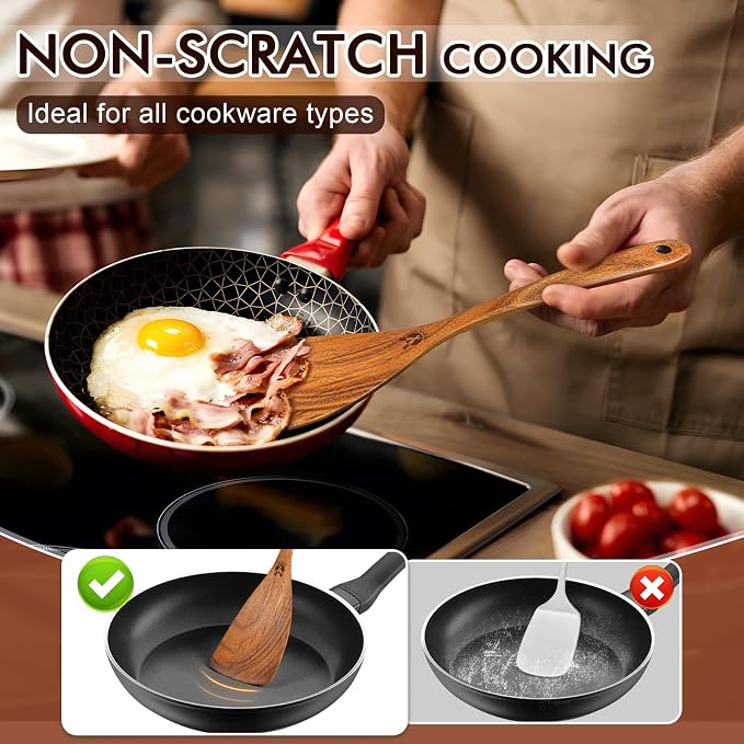 Wooden Spoons for Cooking, Comfortable Grip Wooden Cooking Utensils Set - Image 4