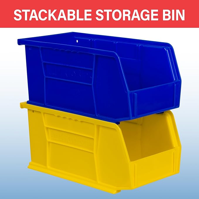 Akro-Mils 30230 AkroBins Plastic Storage Bins, Space-Saving Stackable Bins for Garage, Pantry, Craft Organization, 11-" x 5-" x 5-", Red, 12-Pack