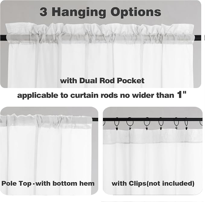 Chyhomenyc White Sheer Curtains 96 Inches Long 2 Panels, Light Filtering White - Image 3