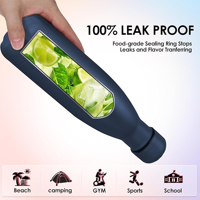 17oz Cola-Bottle Shaped Stainless Steel Leak-proof Water Bottle,Double Wall Vacuum Insulated Metal,Travel Mug For Sports Indoors & Outdoors,BPA-Free School Kids Flasks,Navy(12 Pack)