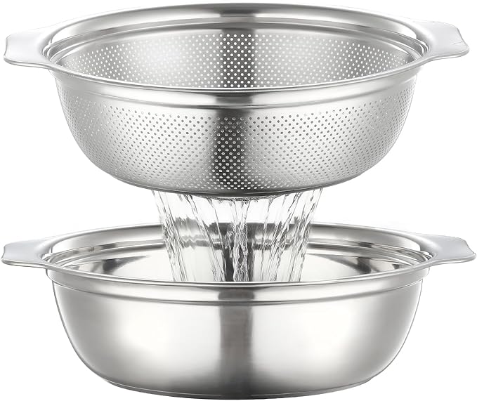 Colander for Kitchen Stainless Steel, 4QT Rice Strainer Bowl by Unknown