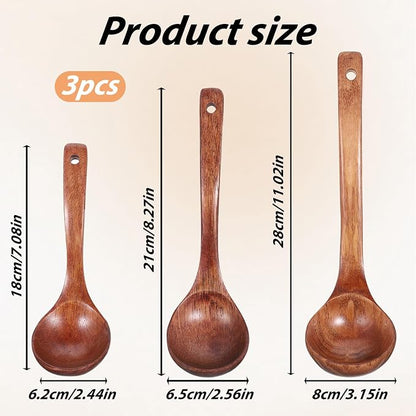 Wooden Ladle for Soup, Non-Stick Wooden Spoon Set, 3 Size Wood Ladle Spoon - Image 2