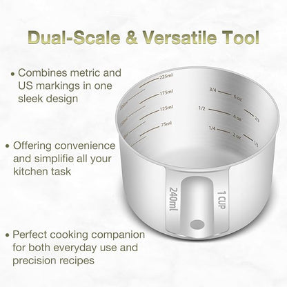 2PCS 1Cup Single Measuring Cup, Etched Inner Scale Stainless Steel Measure Scoop - Image 4