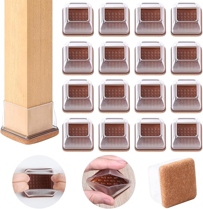 Ezprotekt Chair Leg Floor Protectors for Hardwood Floors, Felt Furniture Pads, Silicone Felt Furniture Leg Pads Caps Covers for Table Desk Sofa No Scratches and Reduce Noise (M Fit: 0.75" - 1")