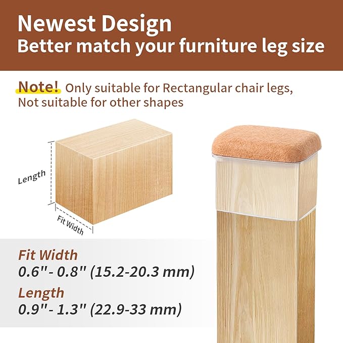 Ezprotekt 8 Pcs Rectangle Clear Felt Chair Leg Floor Protectors - Image 2