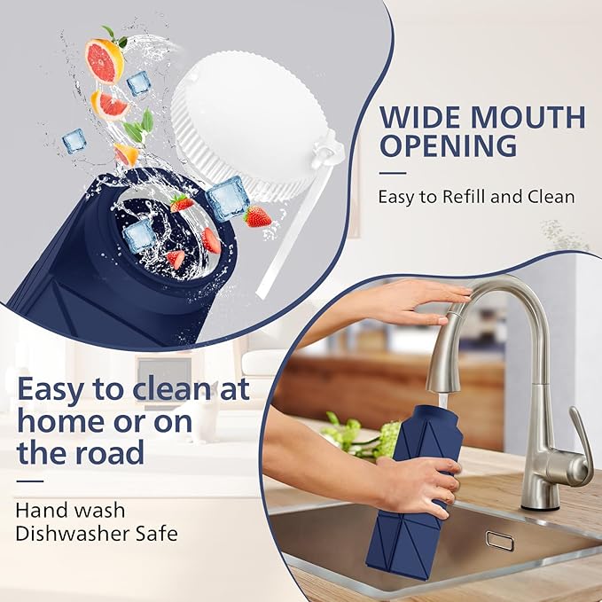 2pcs 610ml Collapsible Water Bottles Upgrade Foldable Water Bottle BPA Free Reusable Lightweight LeakProof Silicone Water Bottles 20.6oz for Travel Gym Hiking Office Camping Sport