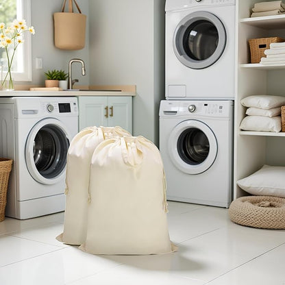 Canvas Laundry Bag with Handles & Drawstring Closure 27.5”x35", Thick Cotton Laundry Bag Heavy Duty Washable Dirty Clothes Travel Sack for Camp, College Dorm, Laundromat (Beige L, 2 Pack)
