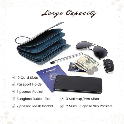 Genuine Leather Nomad Organizer Travel Wallet | Women's Wallet Clutch Passport Holder