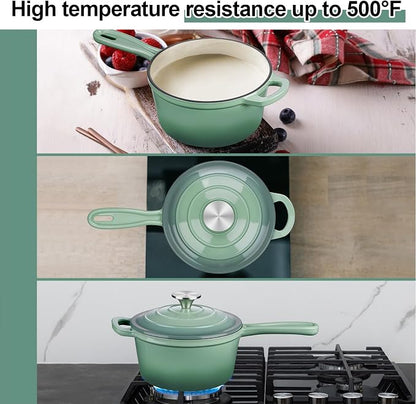 2 Quart Saucepan with Lid, Leonyo Enameled Cast Iron Sauce Pan, Enamel Dutch - Image 4