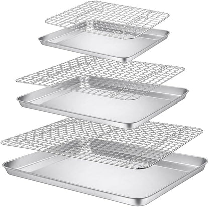 P&P CHEF 16 + 12.5 + 9 Inch Baking Sheet and Rack Set, Stainless Steel Cookie by PPCHEF
