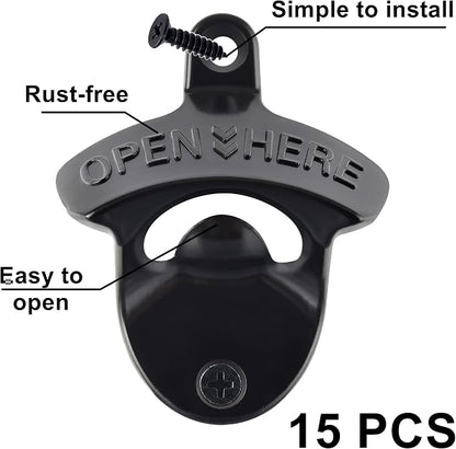 15 Packs Classic Beer Top Opener Wall Mounted Black Screw in Bottle Cap Opener - Image 2