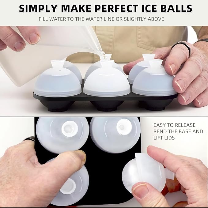 HONYAO Whiskey Cocktail Ice Mold, Easy Fill and Release Silicone Round Ice Ball - Image 7