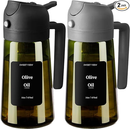 SWEET VIEW 2PCS Olive Oil Dispenser and Oil Sprayer – 16oz/470ml Glass by SWEETVIEW