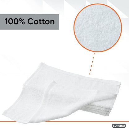 Superio Terry Cloth Rags White Washcloths 100% Cotton 12" Cleaning Cloths - Image 3