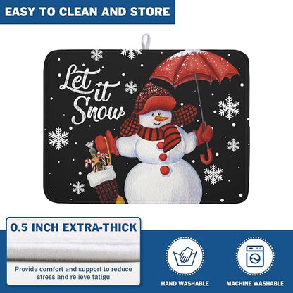 Black Snowman Dish Drying Mats for Kitchen Counter, Winter Snowflake Dish Mat - Image 5