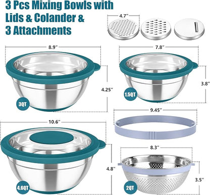 TeamFar Mixing Bowls with Colander Set, Stainless Steel Strainer and Nesting - Image 2