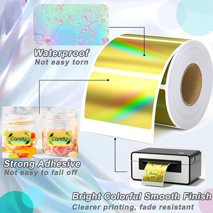 Thermal Sticker Labels 2.25 x 1.25, 500 Gold Holographic Printable Thermal - Image 4