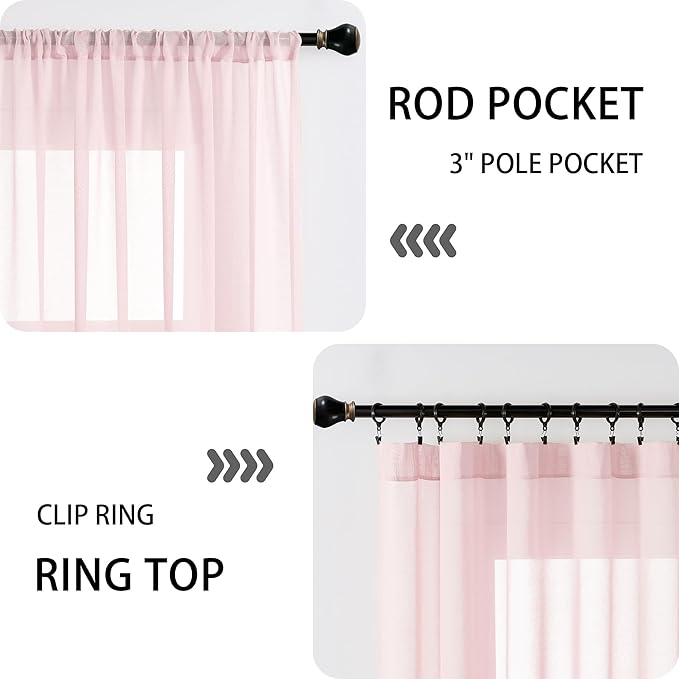 Tollpiz Short Sheer Door Curtain Closet Linen Textured Curtain Sheers Doorway Light Filtering Voile Patio Glass Door Rod Pocket Curtains French Door, 54 x 54 inches Long, Pink, Set of 1 Panel