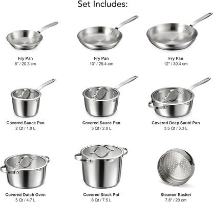 Tramontina Tempo Tri-Ply Base Stainless Steel 14-Piece Cookware Set - Image 3