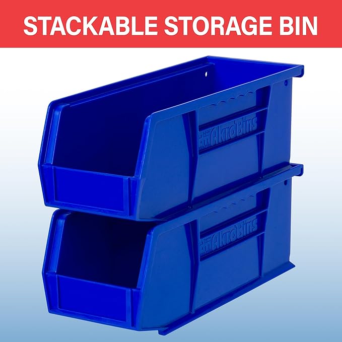 Akro-Mils 30224 AkroBins Plastic Storage Bins, Space-Saving Stackable Bins for Garage, Pantry, Craft Organization, 11" L x 4" W x 4" H, Green, 12-Pack