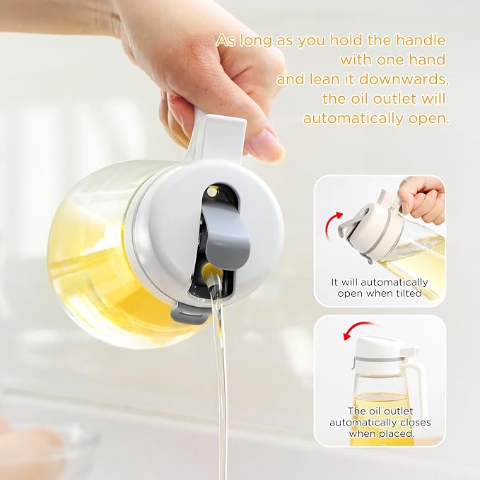 Auto Flip Olive Oil Dispenser Bottle - 12oz Clear Glass - Cruet - Image 3