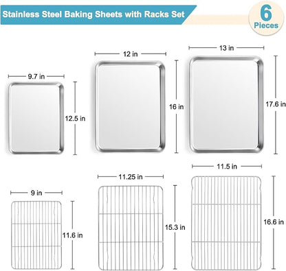TeamFar Baking Sheet with Rack Set, 17.6/16/12.5 Inch Stainless Steel Cookie - Image 2