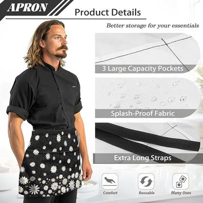 Server Apron with 3 Pockets, Waterproof Oil Waitress Waiter Half Apron - Image 7