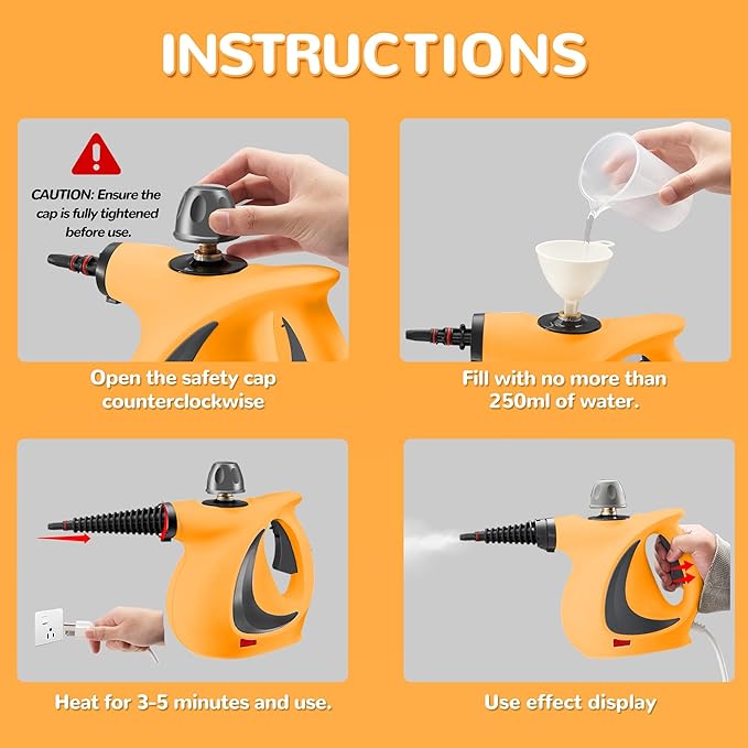 Spurgehom Handheld Steam Cleaner, Portable Steamer with Large Capacity,11-Piece Accessory Set for Cleaning