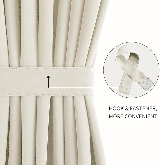 DWCN French Door Curtains – Rod Pocket Thermal Blackout Curtain for Window/Patio Doors/Doorways/Classroom/Kitchen for Privacy, 25W by 40L Inches, 1 Panel with Tieback, Light Beige