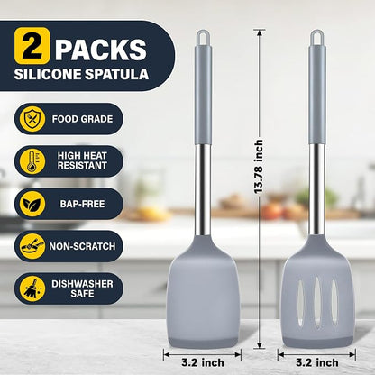 2 Pack Silicone Spatula Set, Solid & Slotted Turner - Image 2