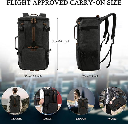 G-FAVOR Travel Backpack for Men, 40L Flight Approved Carry On Backpack, Water Resistant Canvas Weekender with 17.3" Laptop Sleeve, Convertible Duffel Bag for Airplane, Business & Travel